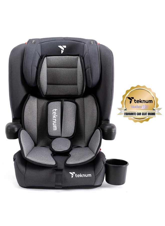 تيكنوم مقعد سيارة باك آند جو قابل للطي للسفر، مجموعة 1/2/3 مع حقيبة حمل للأطفال من 9 أشهر إلى 12 سنة، رمادي - Image 2