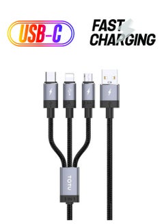 Micro Fast 3 In 1 USB A To Lightning Data Sync And Charging Cable Grey
