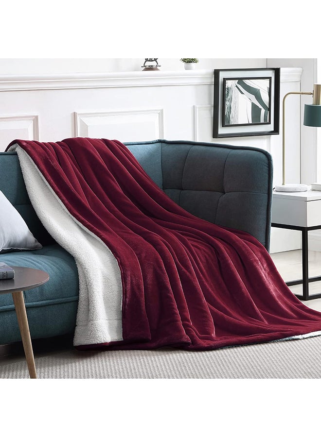 Fabienne Reversible Soft Sherpa Bed Blanket Fleece Maroon 220x240cm  - Image 3