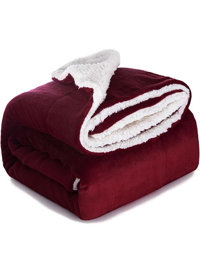 Fabienne Reversible Soft Sherpa Bed Blanket Fleece Maroon 220x240cm  - Image 1