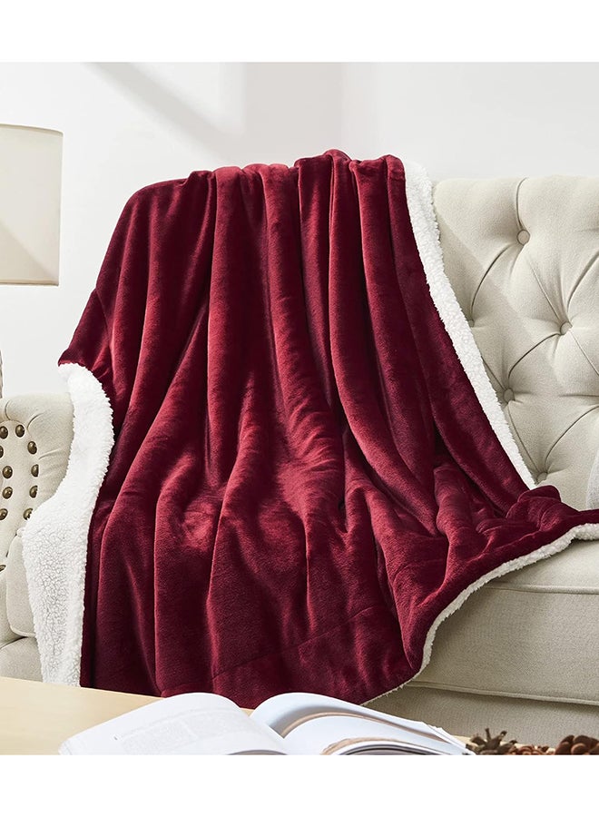 Fabienne Reversible Soft Sherpa Bed Blanket Fleece Maroon 220x240cm  - Image 4