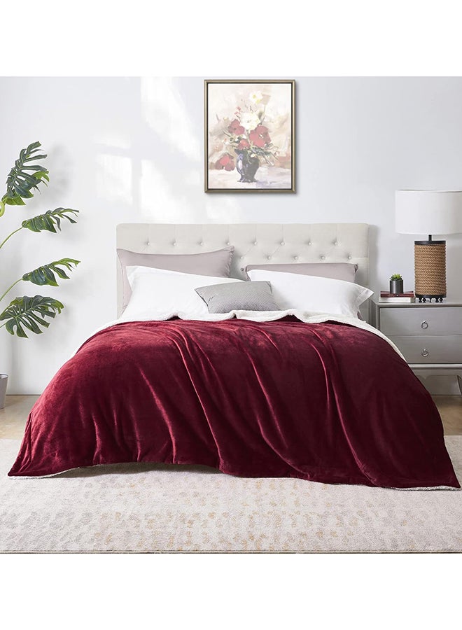 Fabienne Reversible Soft Sherpa Bed Blanket Fleece Maroon 220x240cm  - Image 2