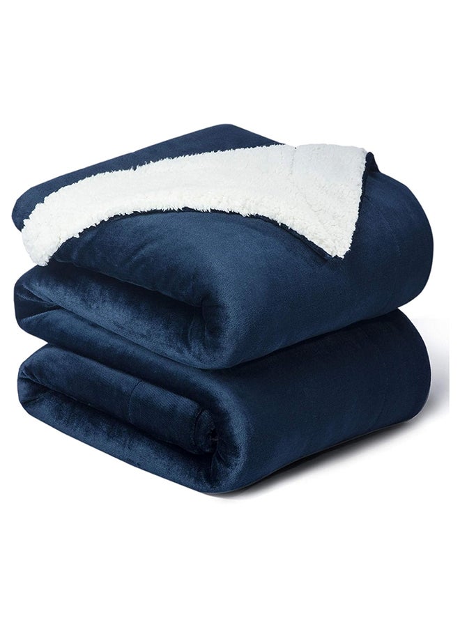 Fabienne - Reversible Soft Sherpa Bed Blanket Fleece Navy Blue 220x240cm - Image 1