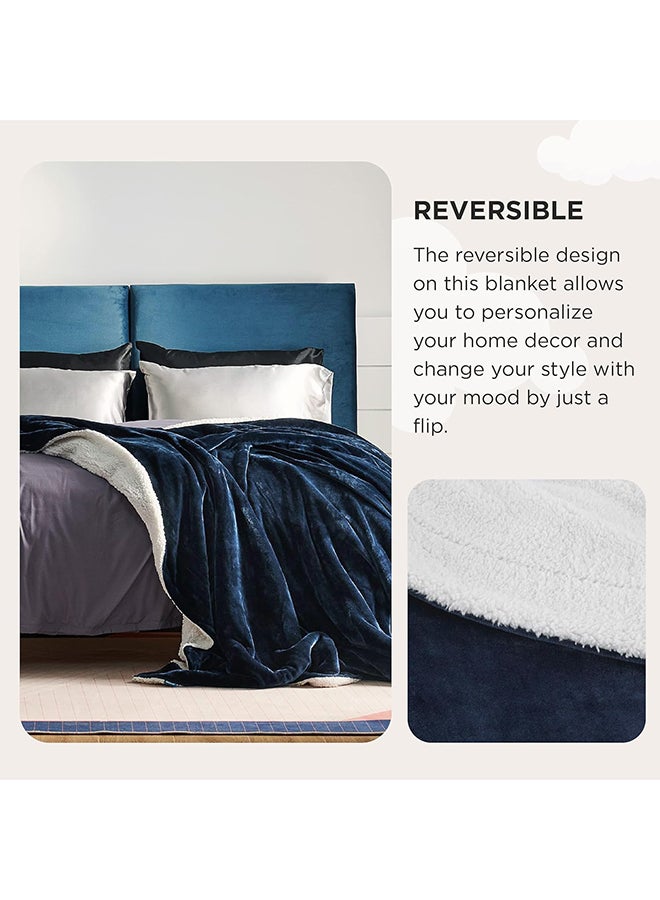 Fabienne - Reversible Soft Sherpa Bed Blanket Fleece Navy Blue 220x240cm - Image 1