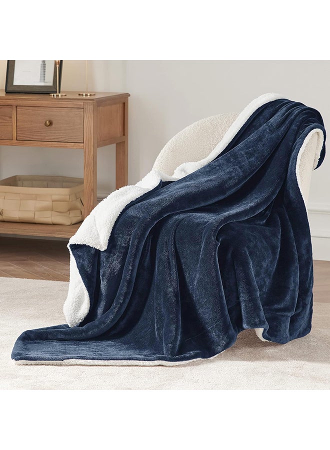 Fabienne - Reversible Soft Sherpa Bed Blanket Fleece Navy Blue 220x240cm - Image 1