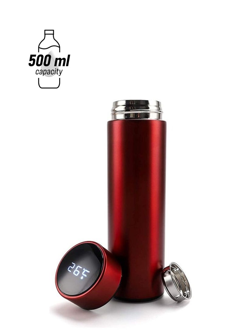 XiuWoo Stainless Steel Vacuum Water Bottle with Smart LCD Touch Screen Red - Image 1