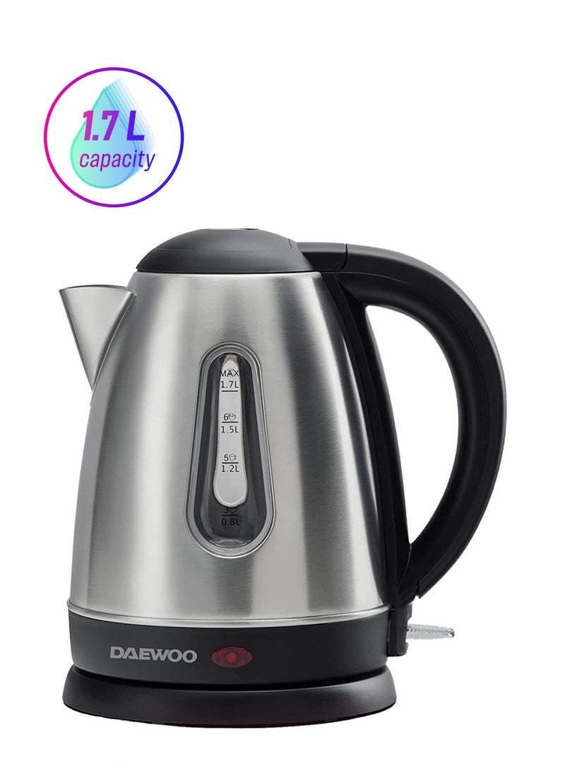 DAEWOO - Electric Kettle With Stainless Steel Body 1.7 Liters 1850W Korean Technology 1.7 L 2200 W DEK1588 Silver - Image 1