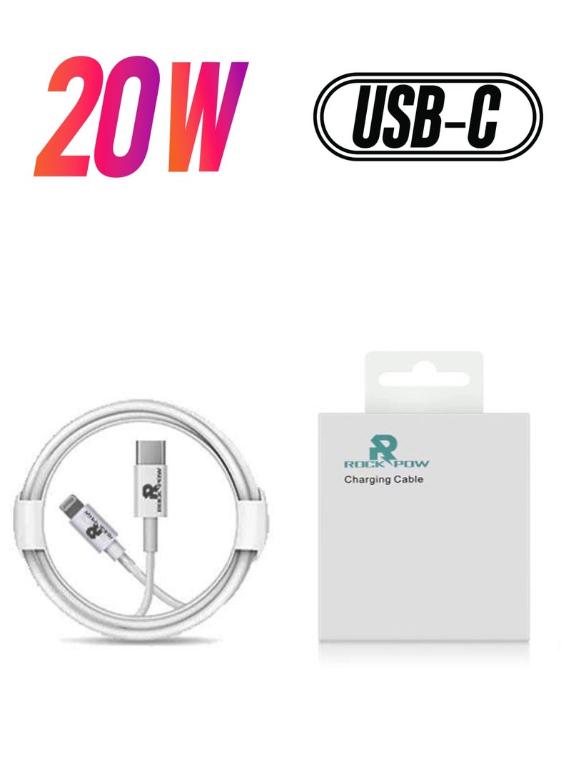 Rock Pow - 20W Fast Charger USB-C to Lightning Charging Cable (Apple MFi Certified) 2m for iPhone 14 13 13 Pro 12 Pro Max 12 11 X XS XR 8 Plus, AirPods Pro White - Image 1