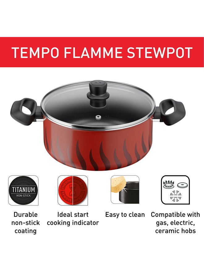 Tefal - TEFAL Cooking Pot | Tempo Flame 22 cm Non Stick Casserole With Lid | Red | Aluminium | 2 Years Warranty | C3044585 Red with flame design 22cm - Image 1