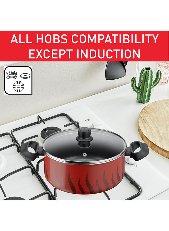 Tefal - TEFAL Cooking Pot | Tempo Flame 22 cm Non Stick Casserole With Lid | Red | Aluminium | 2 Years Warranty | C3044585 Red with flame design 22cm - Image 1