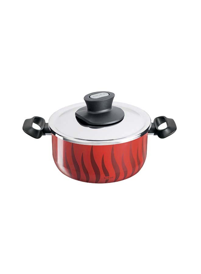 Tefal - TEFAL Cooking Pot | Tempo Flame 22 cm Non Stick Casserole With Lid | Red | Aluminium | 2 Years Warranty | C3044585 Red with flame design 22cm - Image 1