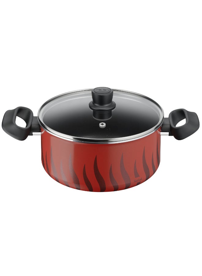 TEFAL Cooking Pot | Tempo Flame 22 cm Non Stick Casserole With Lid | Red | Aluminium | 2 Years Warranty | C3044585 Red with flame design 22cm - Image 1