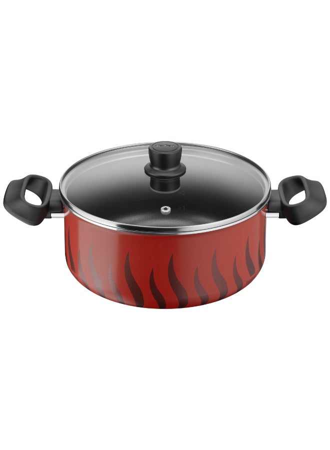 TEFAL Cooking Pot | Tempo Flame 24 cm Non Stick Casserole With Lid | Red | Aluminium | 2 Years Warranty | C3044685 Red with black flames 24cm - Image 1
