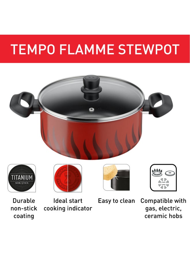 TEFAL Cooking Pot | Tempo Flame 24 cm Non Stick Casserole With Lid | Red | Aluminium | 2 Years Warranty | C3044685 Red with black flames 24cm - Image 3