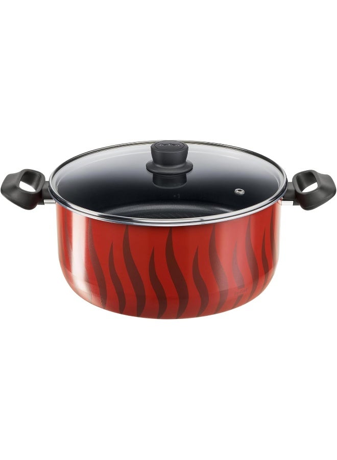 تيفال TEFAL قدر طهي | Tempo Flame 28 سم طاجن غير لاصق بغطاء | أحمر | ألمنيوم | ضمان لمدة سنتين | C3045385 أحمر/أسود/فضي Deep shapeسم  - Image 1