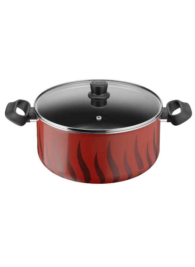 Tefal TEFAL Cooking Pot | Tempo Flame 28 cm Non Stick Casserole With Lid | Red | Aluminium | 2 Years Warranty | C3045485