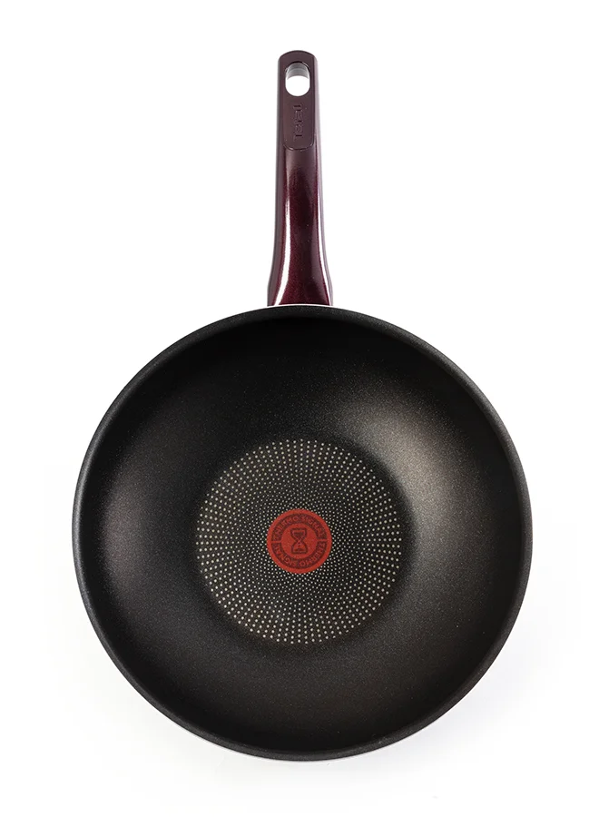 Tefal TEFAL Wok Pan | Resist Intense 28 cm Non-Stick Wok Frying Pan with Thermo Spot | Flame Protect Resistant | Ideal Shape | Easy Cleaning | Safe | Bordeaux Burgundy | 2 Years Warranty | D5221983