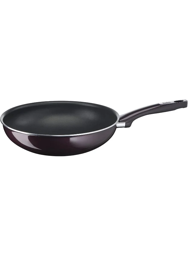 Tefal Wok Pan | Resist Intense 28 cm Non-Stick Wok Frying Pan with Thermo Spot | Flame Protect Resistant | Ideal Shape | Easy Cleaning | Safe | Bordeaux Burgundy| D5221983 Burgundy Wok Pancm