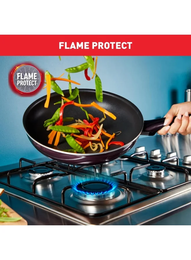 Tefal Wok Pan | Resist Intense 28 cm Non-Stick Wok Frying Pan with Thermo Spot | Flame Protect Resistant | Ideal Shape | Easy Cleaning | Safe | Bordeaux Burgundy| D5221983 Burgundy Wok Pancm