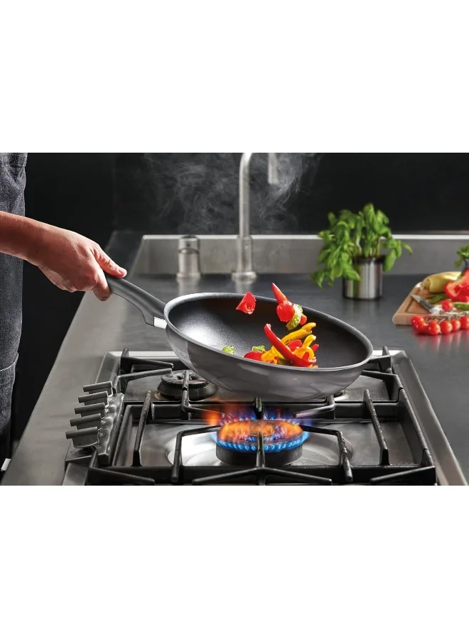 Tefal Wok Pan | Resist Intense 28 cm Non-Stick Wok Frying Pan with Thermo Spot | Flame Protect Resistant | Ideal Shape | Easy Cleaning | Safe | Bordeaux Burgundy| D5221983 Burgundy Wok Pancm