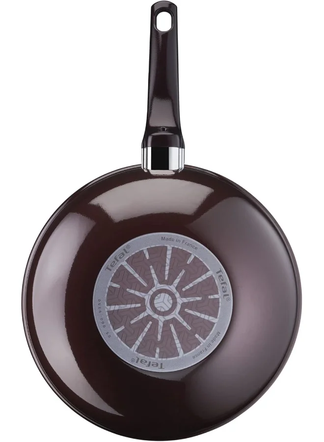 Tefal Wok Pan | Resist Intense 28 cm Non-Stick Wok Frying Pan with Thermo Spot | Flame Protect Resistant | Ideal Shape | Easy Cleaning | Safe | Bordeaux Burgundy| D5221983 Burgundy Wok Pancm