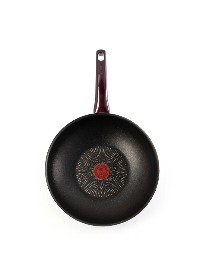Tefal TEFAL Wok Pan | Resist Intense 28 cm Non-Stick Wok Frying Pan with Thermo Spot | Flame Protect Resistant | Ideal Shape | Easy Cleaning | Safe | Bordeaux Burgundy | 2 Years Warranty | D5221983