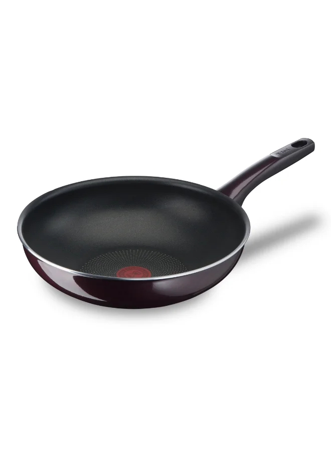 Tefal TEFAL Wok Pan | Resist Intense 28 cm Non-Stick Wok Frying Pan with Thermo Spot | Flame Protect Resistant | Ideal Shape | Easy Cleaning | Safe | Bordeaux Burgundy | 2 Years Warranty | D5221983