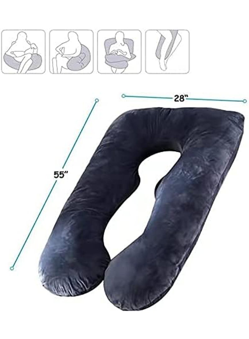 Blueberry U Shaped Maternity Pillow With Removable Velvet Cover Cotton Grey 55.9x28inch  - Image 3