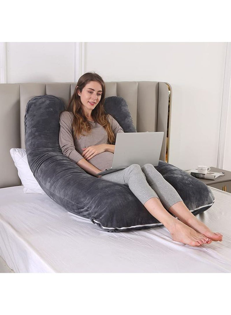 Blueberry U Shaped Maternity Pillow With Removable Velvet Cover Cotton Grey 55.9x28inch  - Image 4