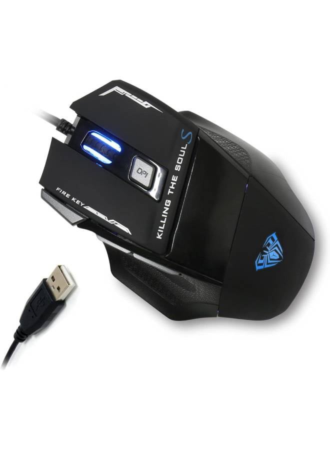 AULA - S12 Gaming Mouse up to 4800 DPI with 7 Customized Marco Keys Breath Lighting for Cumputer PC Laptop - Image 1