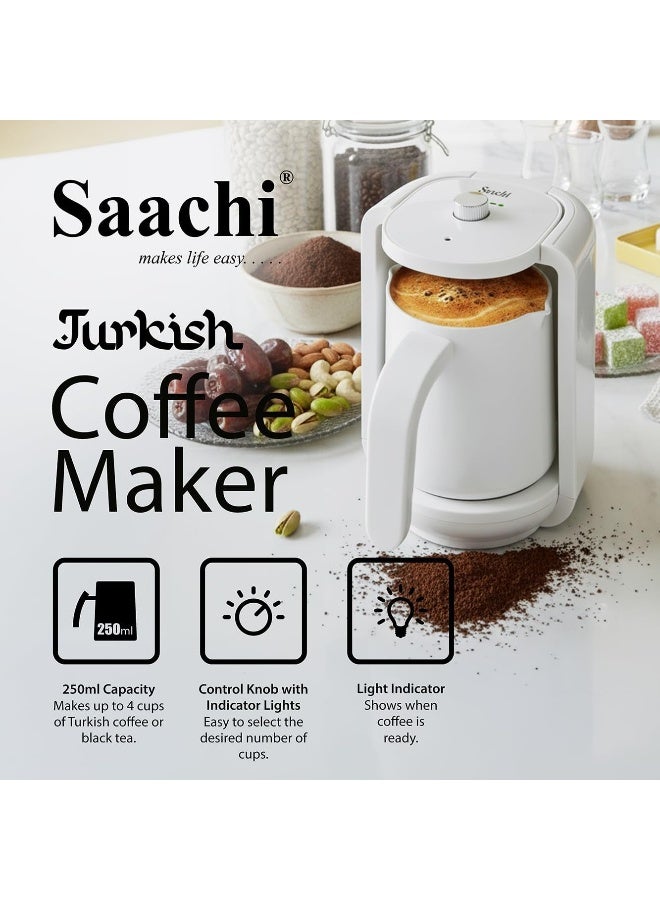 Saachi Turkish Coffee Maker NL-COF-7049-WH, Automatic Electric Turkish Coffee Machine, 4 Cups, 250ml, Anti-Overflow, Auto Shut Off, Tea Maker 250 ml 480 W NL-COF-7049-WH White - Image 5