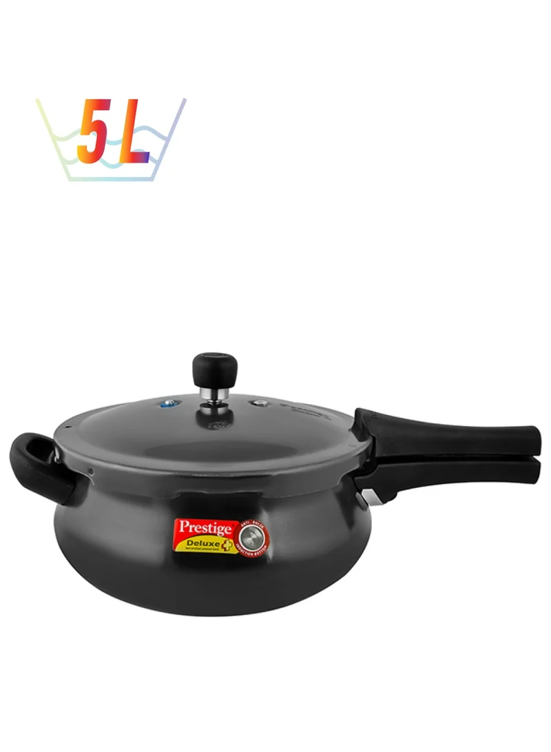 Prestige Deluxe Plus Hard Anodised Aluminium Pressure Cooker | With Lid |Curved Design|User Friendly Handles