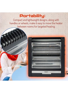 NIKAI Electric Heater, 4 Quartz Heating Elements, Tip-Over Safety Switch, Easy To Handle 2400 W NQH300FH Black  - Image 4
