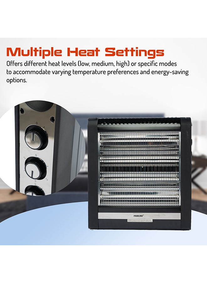 NIKAI - Electric Heater, 4 Quartz Heating Elements, Tip-Over Safety Switch, Easy To Handle 2400 W NQH300FH Black - Image 1