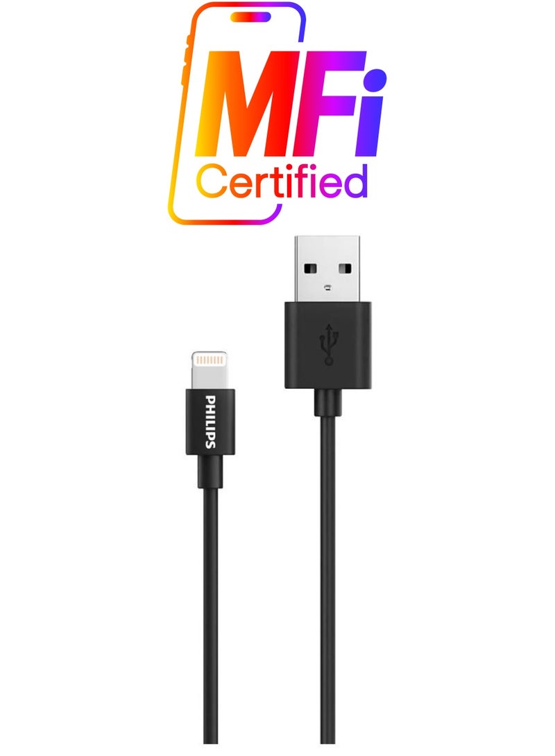 Philips USB-A to Lightning Cable 1.2meter Black - Image 1
