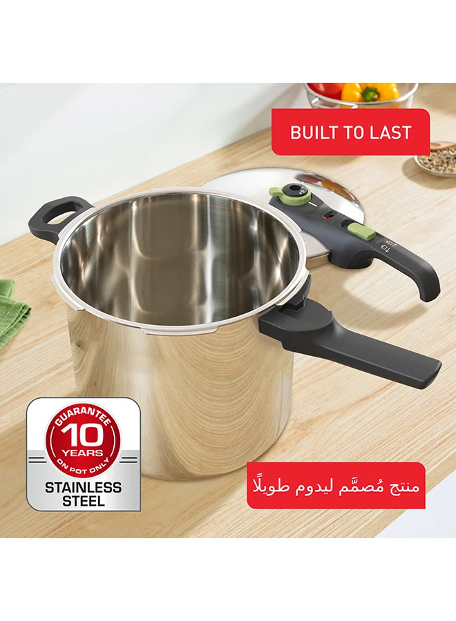 تيفال TEFAL Secure Trendy قدر ضغط 8 لتر | طهي سريع، تصميم جذاب | برنامجان | آمن | مناسب للحث الحراري | ضمان سنتين | P2584402 أسود/ فضي 8لترات