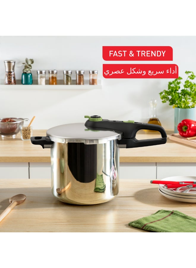 تيفال TEFAL Secure Trendy قدر ضغط 8 لتر | طهي سريع، تصميم جذاب | برنامجان | آمن | مناسب للحث الحراري | ضمان سنتين | P2584402 أسود/ فضي 8لترات - Image 3