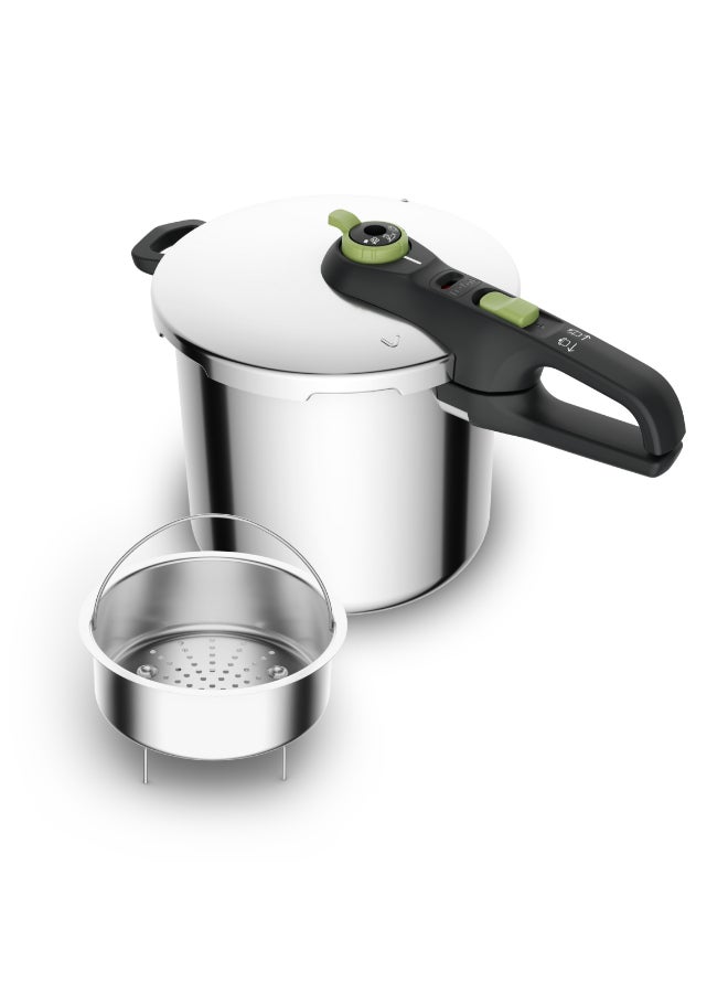 تيفال TEFAL Secure Trendy قدر ضغط 8 لتر | طهي سريع، تصميم جذاب | برنامجان | آمن | مناسب للحث الحراري | ضمان سنتين | P2584402 أسود/ فضي 8لترات - Image 1