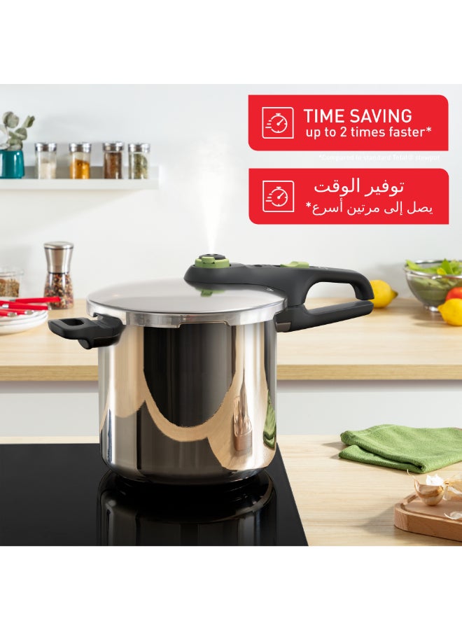 تيفال TEFAL Secure Trendy قدر ضغط 8 لتر | طهي سريع، تصميم جذاب | برنامجان | آمن | مناسب للحث الحراري | ضمان سنتين | P2584402 أسود/ فضي 8لترات - Image 4