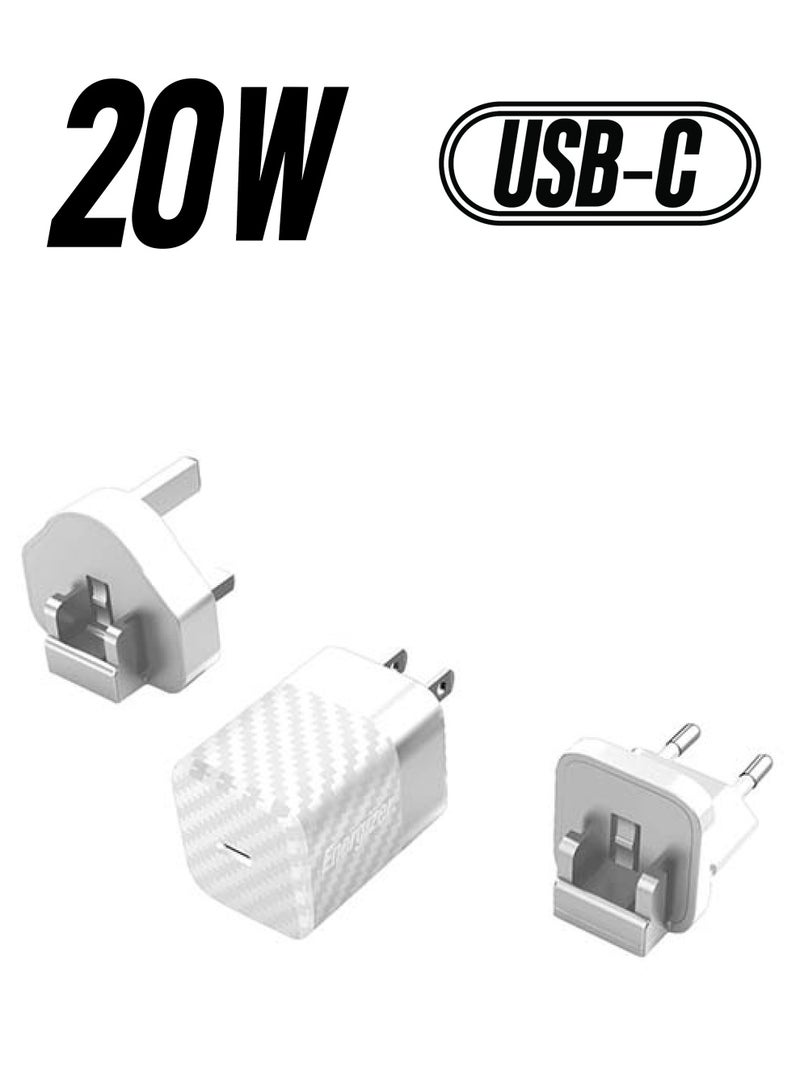 Energizer Ultimate 20W iPhone Charger USB C PD Fast USB C Charger iPhone 15 Fast Charger Head USB-C Power Plug Universal Travel Adapter For iPhone 15/15 Pro Max/15 Pro/15 Plus/14/13/12/11 White  - Image 1
