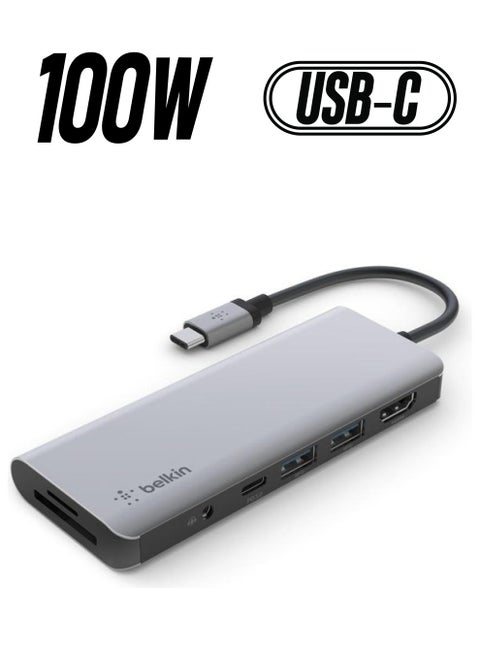 Belkin 7-In-1 Multiport Usb C Hub (With 4K Hdmi, Usb-C, 2 X Usb A, 3.5mm Audio, Sd 3.0 Slot, And Micro-Sd 3.0 For Macbook Pro, Macbook Air, Ipad Pro, Xps And More), Avc009Btsgy Grey