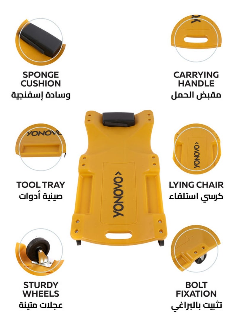 Yonovo Mechanic Plastic Car Creeper -36inch- Lightweight Ergonomic Creeper with Padded Headrest Dual Tool Trays and Noiseless Casters - for Under Car Repairs DIY Auto Maintenance and Garage Work - Image 3