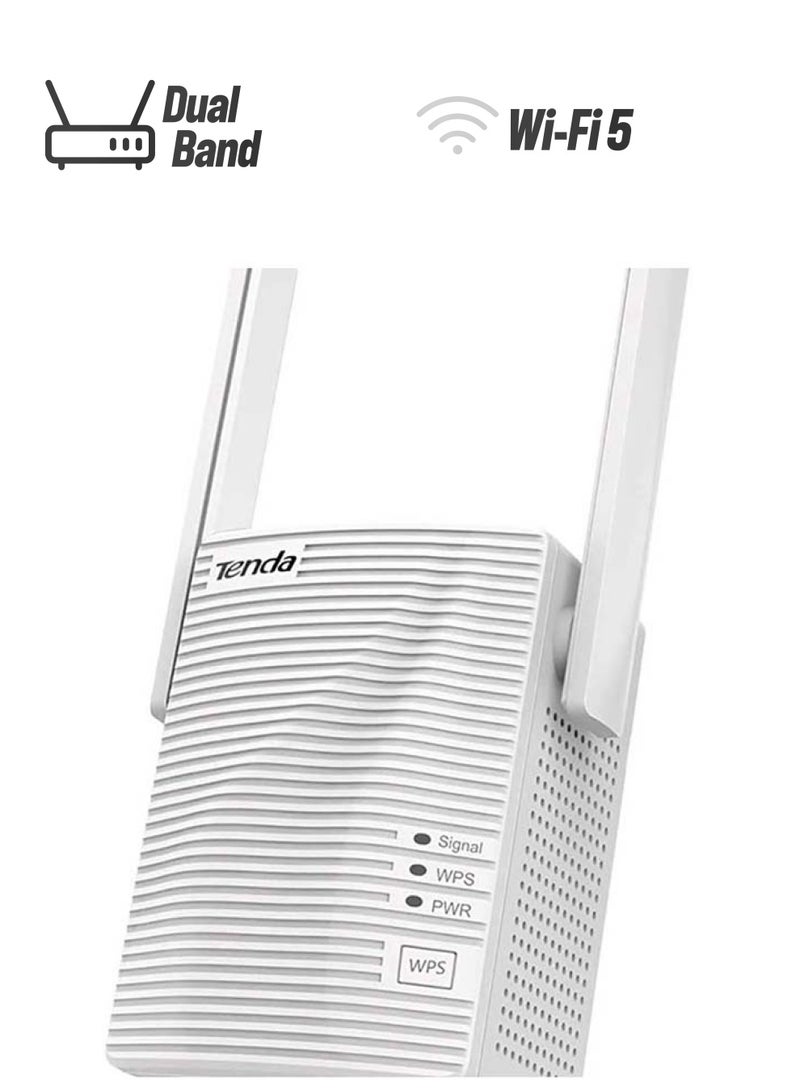 Tenda - AC750 Dual Band WiFi Range Extender Covers Up to 1200 Sq.ft and 20 Devices - A15 White - Image 1