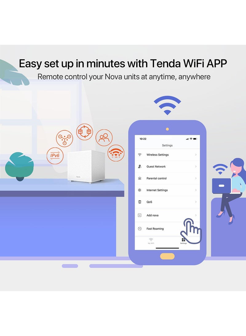 Tenda - Nova Tri-band Mesh WiFi System (MW12)-Up to 6000 sq.ft. Whole Home Coverage, Replaces WiFi Router and Extender, Gigabit Mesh Router, Parental Controls, Easy setup, 3-pack White - Image 1