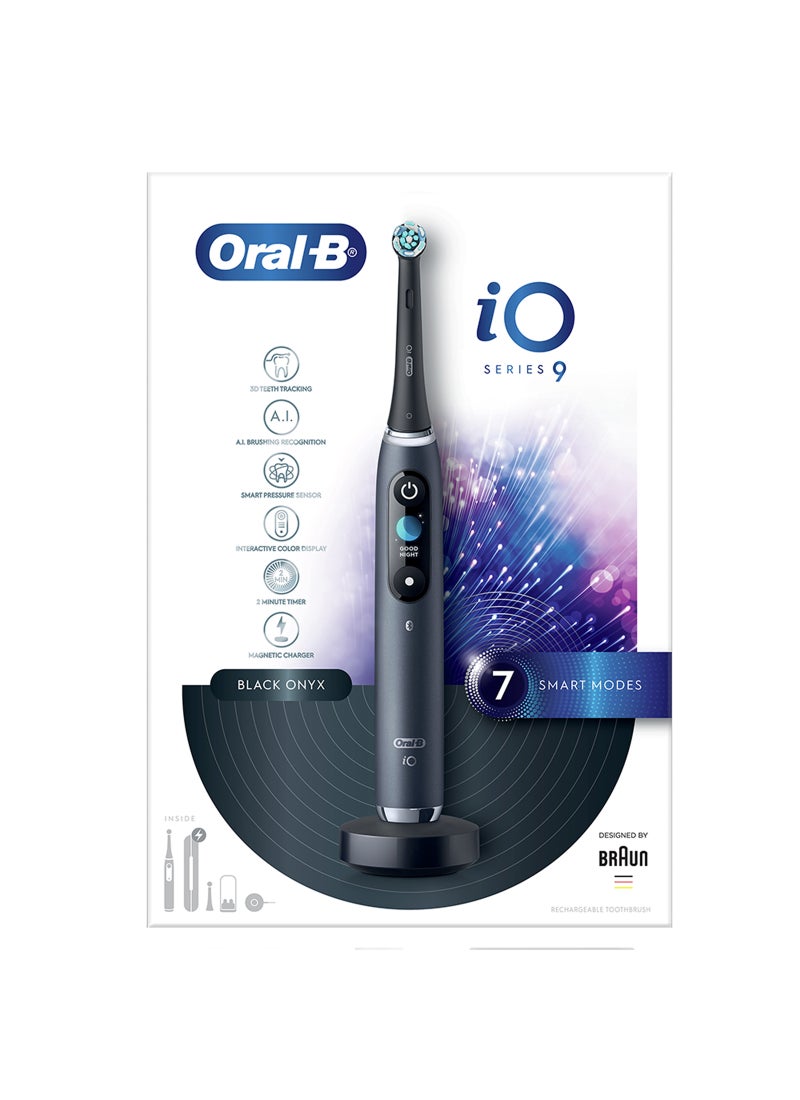 Oral-B iO Series 9 Rechargeable Electric Toothbrush Set, Black Onyx, with Interactive Display Screen, Smart Pressure Sensor & Magnetic Charger, 1 Set Black - Image 2