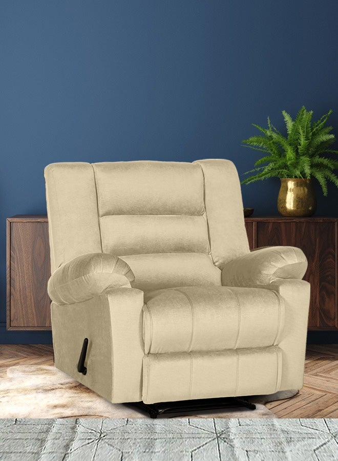 REGAL IN HOUSE Velvet Upholstered Rocking and Rotating Recliner Chair With Bed Mode Light Beige 90x100x80cm - Image 1