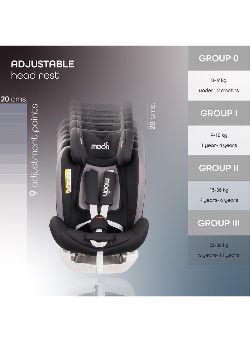 مون مقعد سيارة معزز من ميلهور للأطفال والرضع ومعدات السفر للأطفال الصغار، مجموعة Isofix 0-1-2-3 0M إلى 11 سنة، حتى 36 كجم، أسود  - Image 3