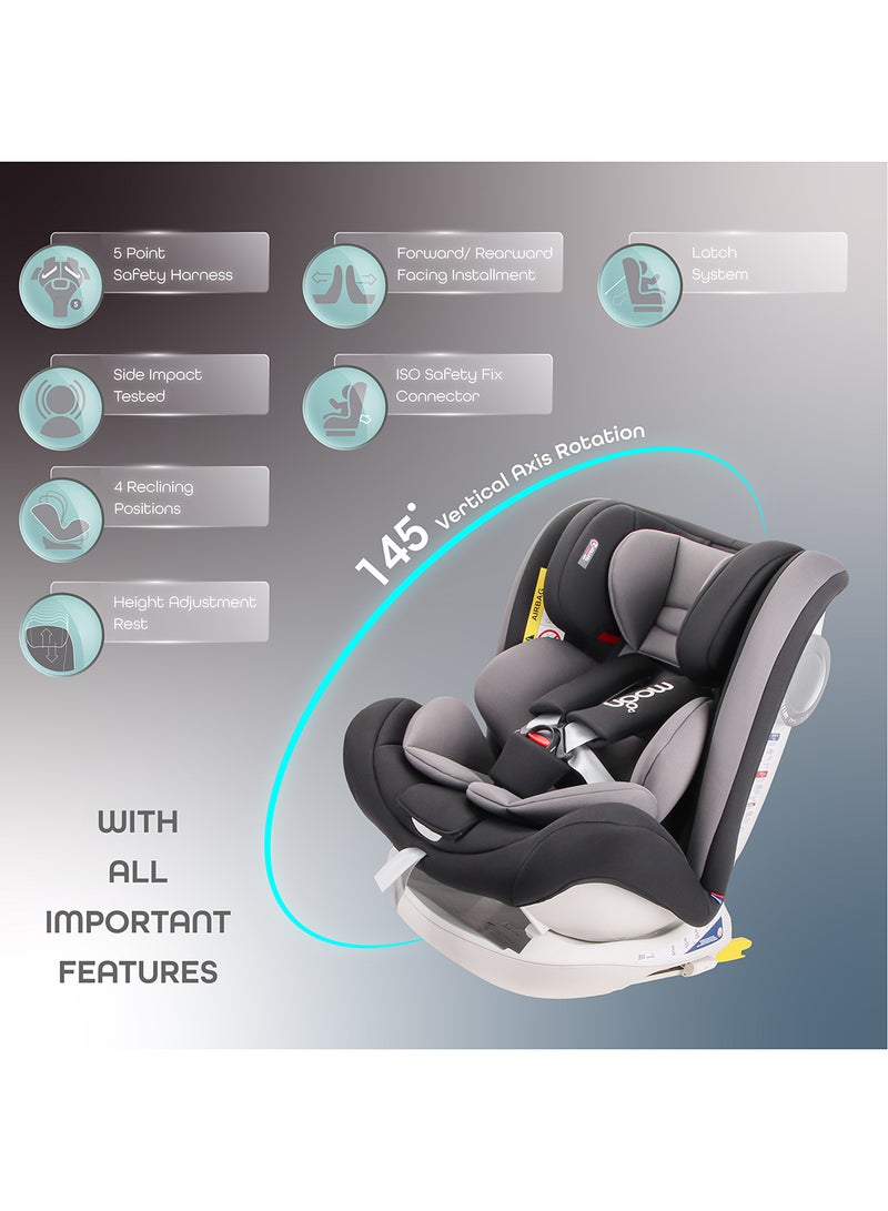 مون مقعد سيارة معزز من ميلهور للأطفال والرضع ومعدات السفر للأطفال الصغار، مجموعة Isofix 0-1-2-3 0M إلى 11 سنة، حتى 36 كجم، أسود  - Image 4