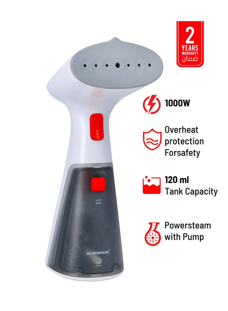 Olsenmark - Handheld Garment Steamer 1000W OMGS1817 120ml Water Tank, ON and OFF Steam Level, Leak Free, Overheat Protection 120 ml 1000 W OMGS1817 Grey/Black - Image 1