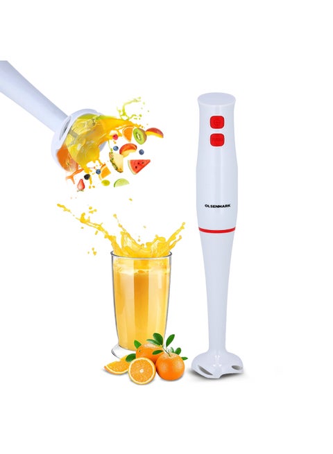 Hand Blender with Stainless Steel Blade, Low Noise, OMHB2474, 2 Speed Control, Ideal For Smoothies, Shakes, Purees and More, Easy Detachable Blending Rod OMHB2474 white